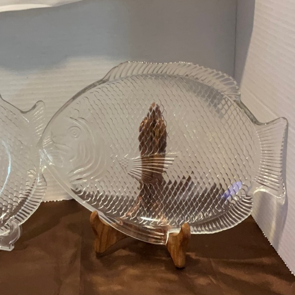 2 Vintage Large Glass Fish Plates/Platers. Made in the USA